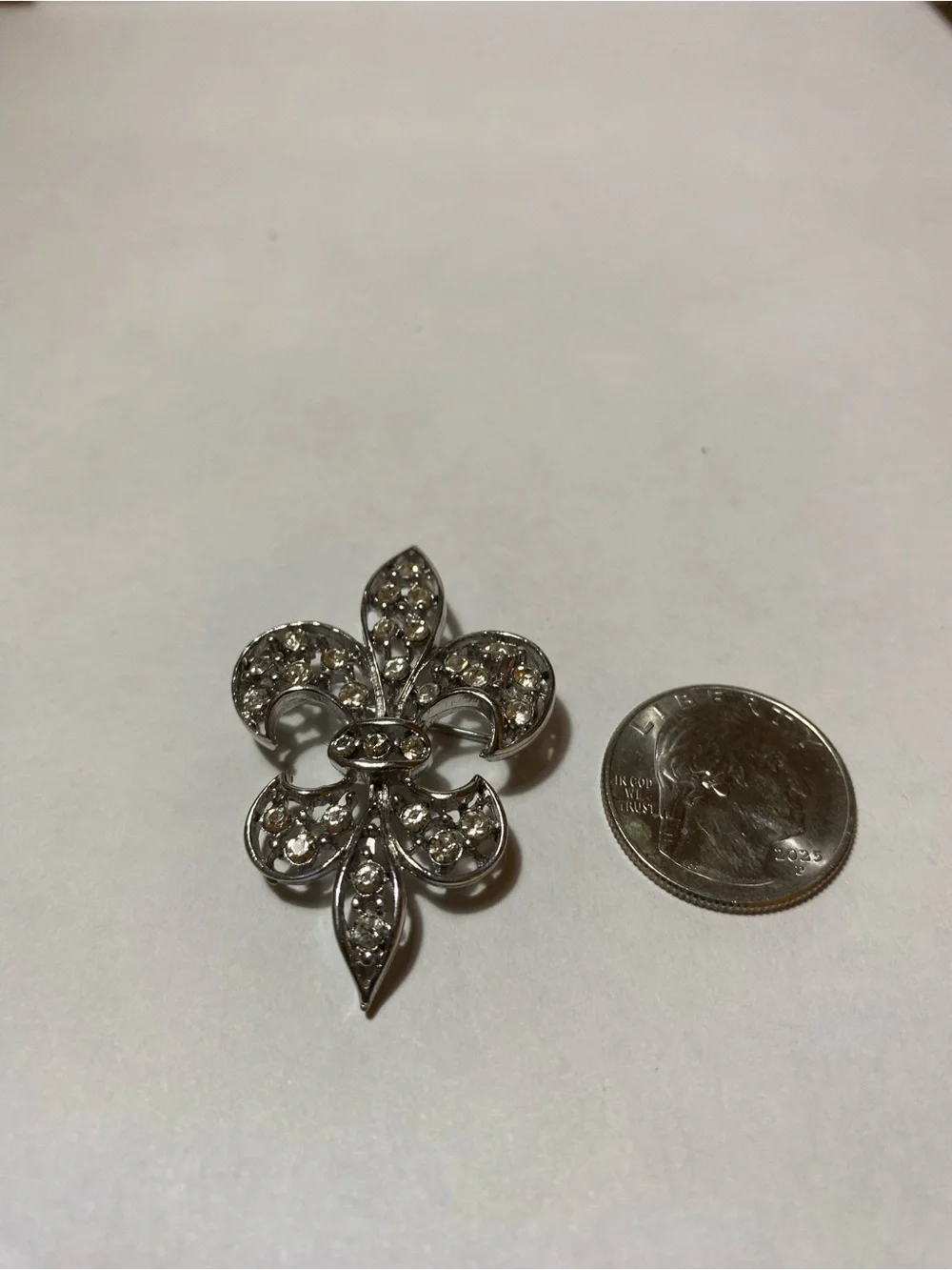 Silver Crystal Fleur-de-Lis Brooch - Sparkling Clear Accent